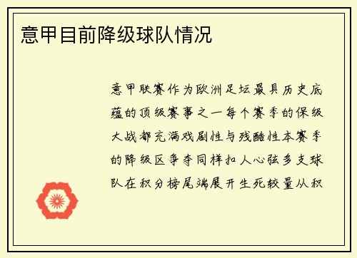 意甲目前降级球队情况