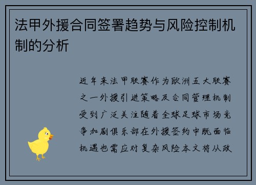法甲外援合同签署趋势与风险控制机制的分析